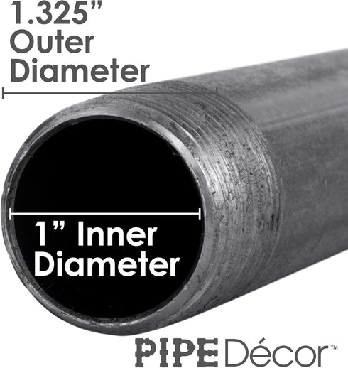 Pipe Decor 1” x 2” Malleable Cast Iron Pipe, Pre Cut Connector, Industrial Steel Grey, 6 Pack