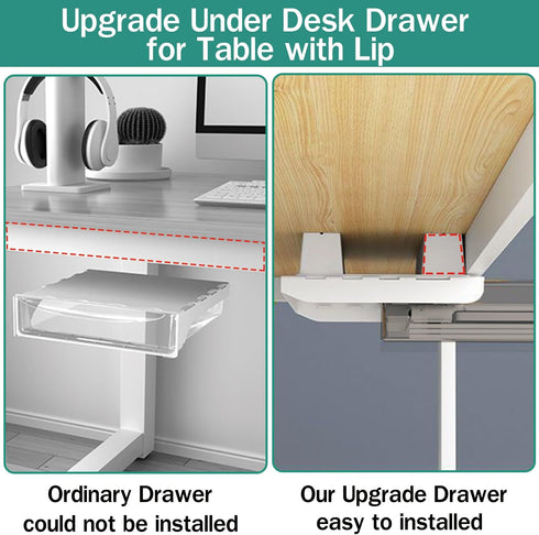 Upgrade Under Desk Drawer for Table with Lip, Hidden Under Table Desk Storage Organizer, Office Attachable Plastic Desk
