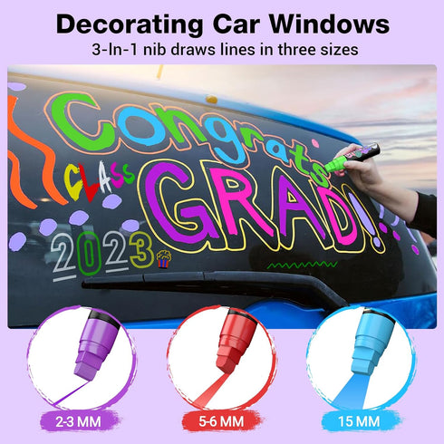 Window Paint Markers for Glass Washable - 8 Pack 15mm Jumbo Liquid Chalk Marker, Neon for Cars, White Board, Mirrors