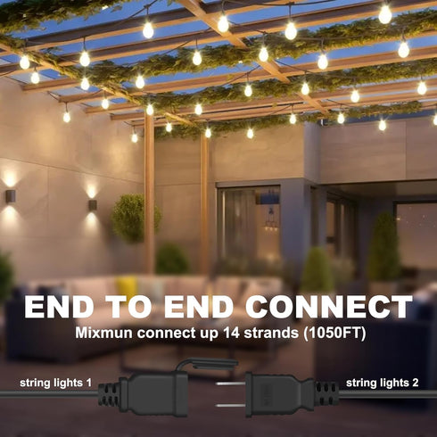50FT 15+2 Bulbs, IP65 Commercial 2700K Dimmable LED Outdoor String Lights with Shatterproof Waterproof, Grade Patio