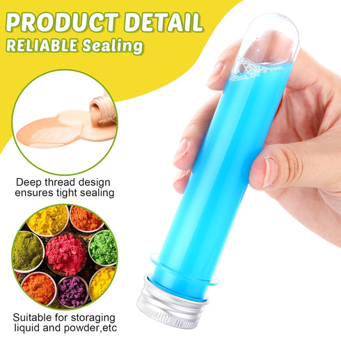 50 Pcs 40 ml Plastic Test Tubes with Screw Lids for Sample Powder Seed Bead Storage (Silver)