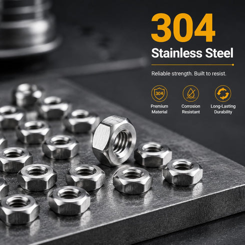 Mrosnail 50Pcs 1/4-20 304 Hex Nuts, Stainless Steel Hardware Nuts, Full Thread Hex Drive, for Bicycles, Machinery