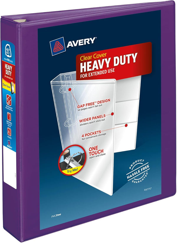 Avery Heavy-Duty View 3 Ring Binder, 1.5" One Touch EZD Rings, 1 Purple Binder