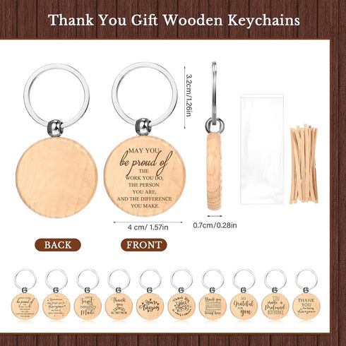 Dispowreath Set Gift(60 Sets) Employee Appreciation Gift Bulk with Bamboo Ballpoint Pen Inspirational Wooden Keychain