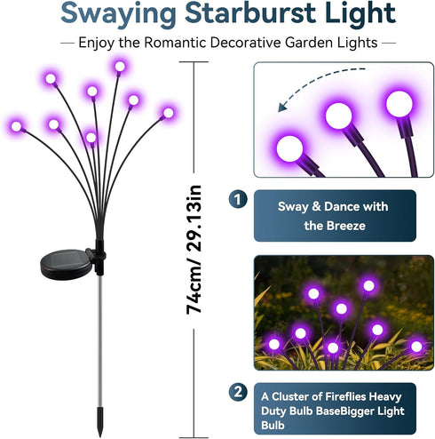 2 Pack 16 Slyuexu Solar Garden Lights Outdoor Waterproof, LED Swaying Firefly Lights Outdoor Decor Light for Pathway
