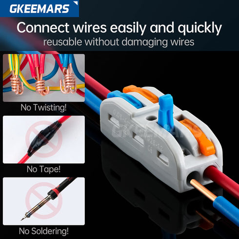 GKEEMARS 50 Pcs 2 Conductor Compact Lever Wire Connectors Assortment Pack KV-212 Electrical Connectors Kit