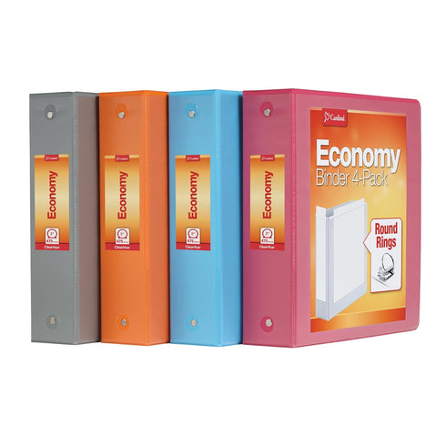 Cardinal 3 Ring Binders, 2 Inch, Round Rings, Holds 475 Sheets, ClearVue Presentation View, 4 Pack