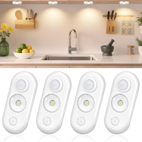 LED Motion Sensor Puck Lights, Magnetic Rechargeable Under Cabinet Lighting, Wireless Battery