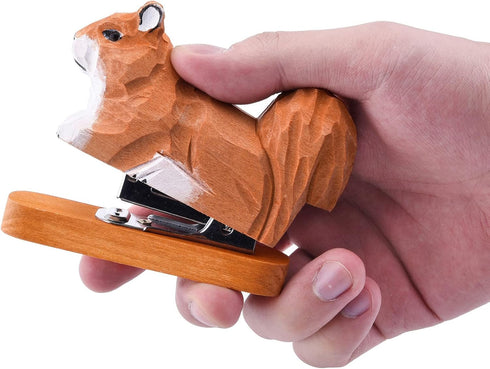 Yoption Wooden Animal Stapler, Squirrel Desktop Stitcher, Handmade with 1000 Staples Included