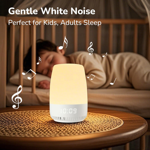 VIPDEER 12 19 30mins Display,Dimmable, Night Light with White Noise Sounds, Touch Control Bedside Lamp, RGB Light