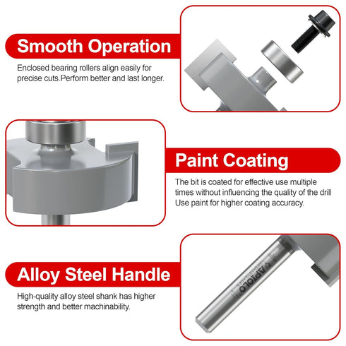 Set 1/4 1pcs 6 1/8", 1/4", 5/16", 3/8", 7/16", 1/2", Professional Rabbet Router Bit Shank with Interchangeable