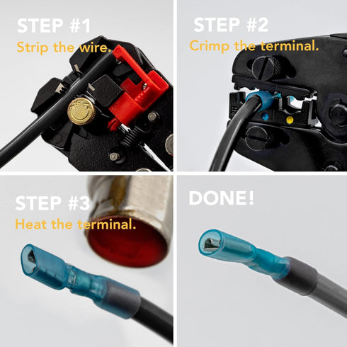 50 Male + 50 Female Blade Spade Connectors, .25" (1/4'') 6.3mm 22-18 AWG, Heat-Shrink Insulated Terminals