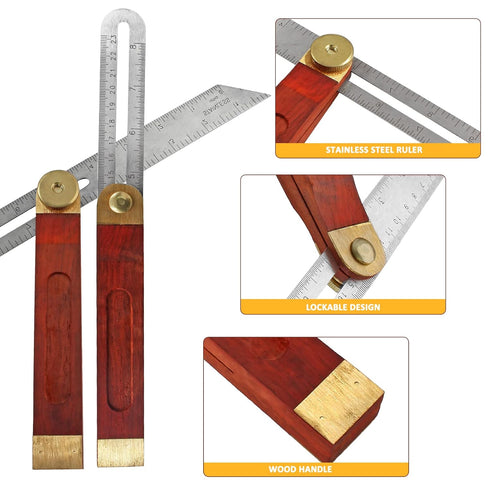 9 Inch Multi Angle Sliding T-Bevel Protractor, 360 Degree Adjustable Ruler Gauge with Hardwood Handle