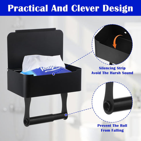 Afcabakila SUS304 Toilet Paper Holder with Shelf, Flushable Wipes Dispenser Fits for Bathroom Wipe Storage, Keep Your