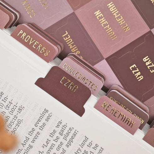 Uzriyl Laminated Bible Tabs, Bible Study Supplies, Large Print Bible Book Tabs for Women and Men, (Gold Foil Embossed