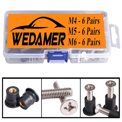18 Pairs M4 M5 M6 Neoprene Well Nuts with Stainless Steel Screw, Rubber Well Nuts Kit for Kayak and Marine