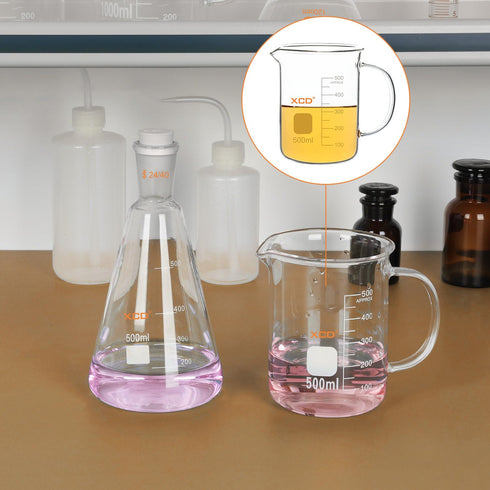 XCD Glass Beaker (250 ml), Borosilicate Low Form Griffin Graduated Beaker with Handle and Pouring Spout