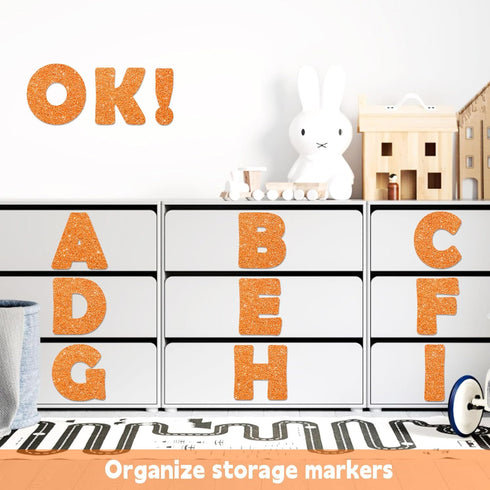 Qyeahkj 150 PCS Large 6" Font Letters and Punctuation Set, Glitter Orange Classroom Cutouts for Bulletin Display