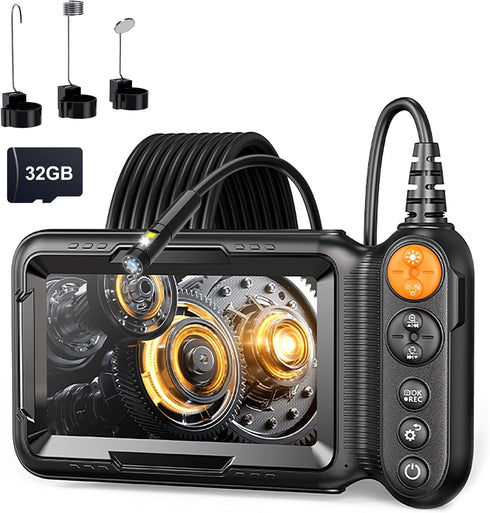 WINWEND Dual-Lens Endoscope Camera with Light, Borescope with 5" IPS Screen, Photo &