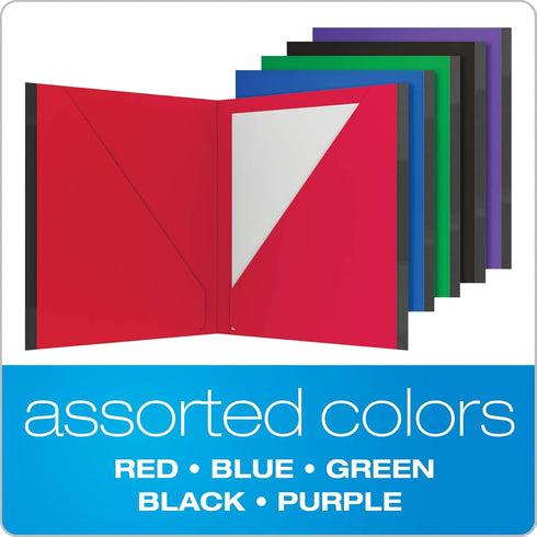 Oxford Two Pocket Plastic Folders with Reinforced Edges, Letter Size, Red, Blue, Green, Black, Purple, 5 Per Pack