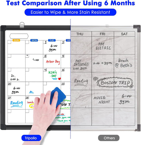 TRIPOLLO Dry Erase Calendar Whiteboard for Wall, 24" x 18" Magnetic Monthly Calendar with Black Aluminum Frame
