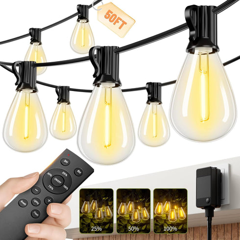 Sikitul Outdoor String Lights 50FT with 18+1 Shatterproof LED Bulbs, Remote Control Dimmable