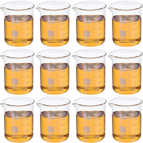 PATIKIL 300ml Low Form Glass Beaker, 12 Pack, 3.3 Borosilicate Glass Graduated Measuring Cups with Spout