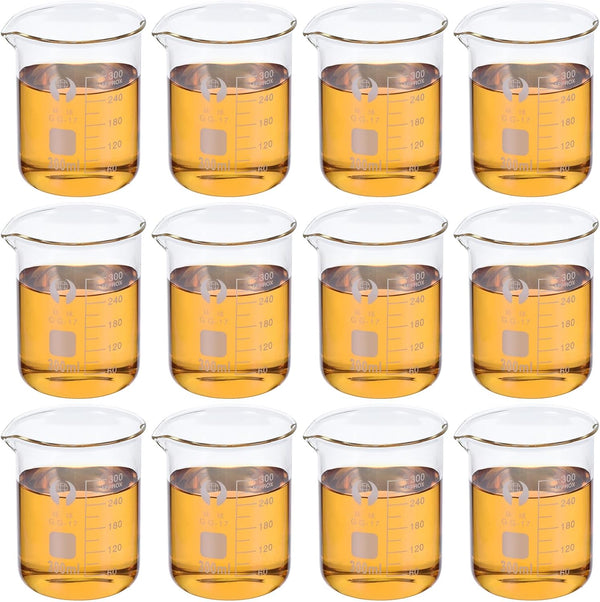 PATIKIL 300ml Low Form Glass Beaker, 12 Pack, 3.3 Borosilicate Glass Graduated Measuring Cups with Spout