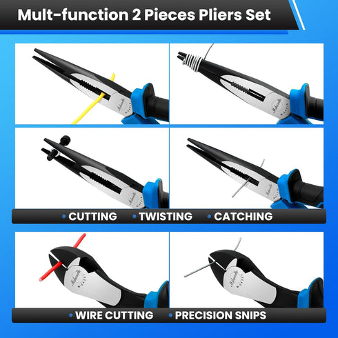 2 Set, 8" 7" Set Pieces Plier Including Needle Nose Pliers and Diagonal Cutting Pliers, Premium High Carbon Steel
