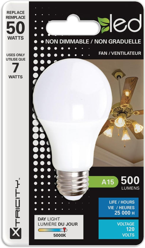 Xtricity LED A15 Refrigerator Light Bulb Replacement, 7W (50W Equivalent), 500 Lumens, 5000K Daylight, E26 Medium Base,