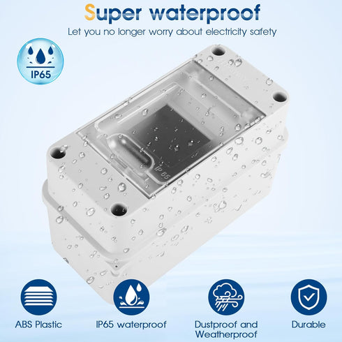 Waterproof Distribution Protection Box, ABS Plastic Breaker Electrical Box and Transparent Cover IP65, for Indoor Outdoor Wall Circuit Breaker (HT-3WAY)