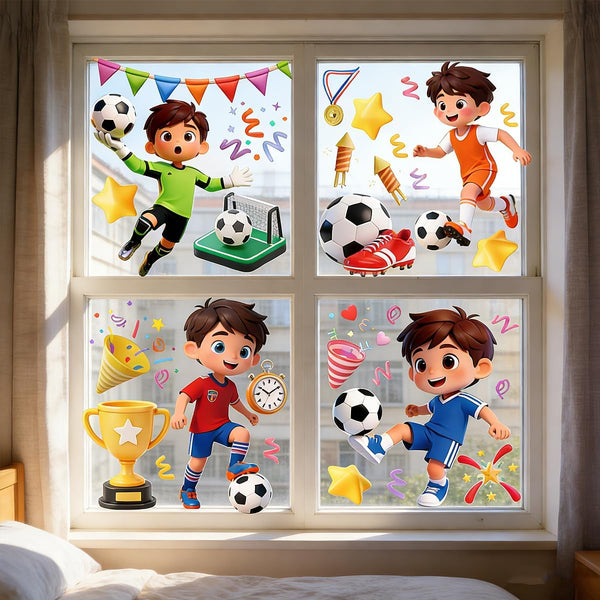 Generic Set of 4 Soccer Player Wall Stickers Cartoon Goalie Celebration & Victory