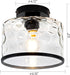 Zlepmlla Hammered Glass Ceiling Light, Black Semi Flush Mount with Glass Shade, Farmhouse Light Fixture for Hallway