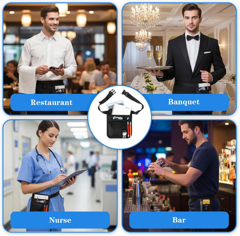 XLIUAX Server Apron Pouch, Restaurant Waiter Waist Check Holder Working Serving Pouch Utility Server Accessories Bag