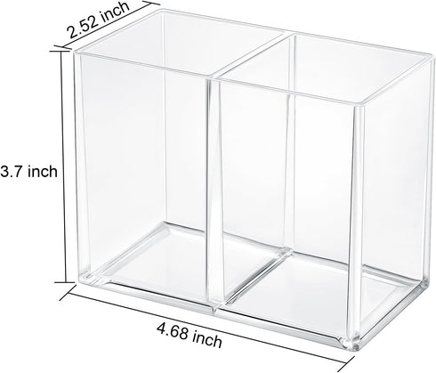Gejoy Clear Acrylic Pencil Pen Holder - Makeup Brush Organizer with 2 Compartments for Desktop