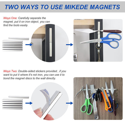 MIKEDE 12 Pack Neodymium Bar Magnets with Double-Sided Adhesive, Strong Heavy Duty Magnetic Strips, Powerful Rare Earth