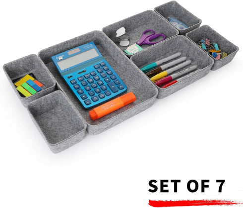Welaxy Office Drawer Organizers, 7-Piece Felt Storage Bin for Stationery and Craft Sorting at Home or Dorm