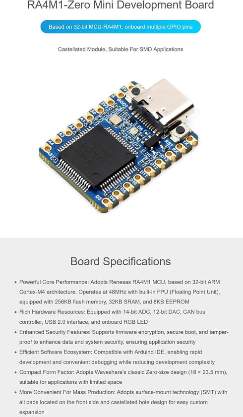 XYGStudy RA4M1-Zero 32-Bit MCU-RA4M1, 48MHz (RA4M1-Zero-M) Mini Development Board Based on Operating Frequency