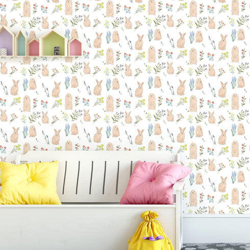 LiveGallery Cartoon Rabbit Wallpaper Lavender Wallpapers Flower Plants Wall Paper Peel and Stick Contact Paper