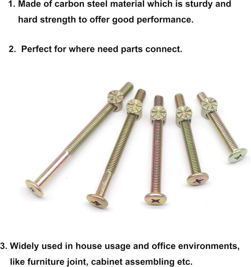 cSeao 25-Set M6 Phillips Head Bolts and Barrel Nuts Assortment Kit for Furniture Hardware Replacements