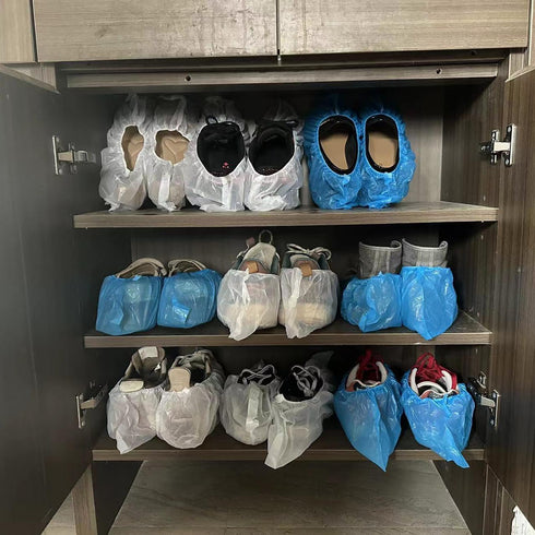 X-Large Disposable Shoe Covers 100Pcs, Waterproof Boot Cover, Dust Proof Non-slip CPE Protectors, White, One Size