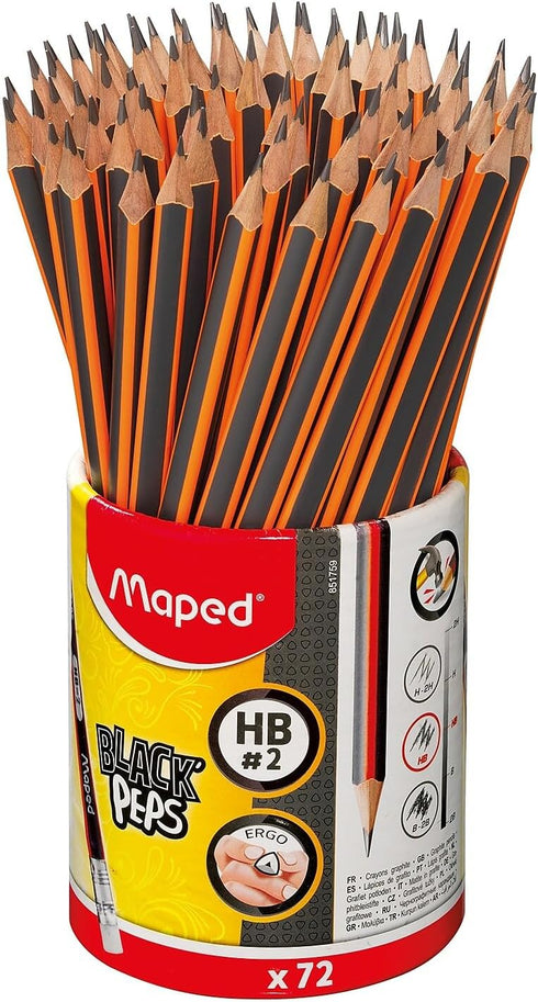 Maped Black'Peps #2 Graphite Pencil School Pack, Triangular Shape, Pack of 72 (851759ZV) by Maped