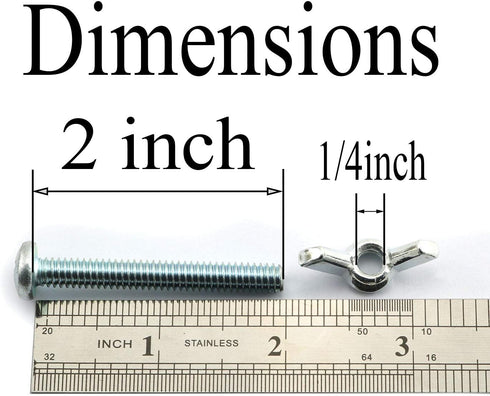 10pcs Galvanized Carbon Steel Screw Bolts with Wing Nut Kit - 1/4 Inch Mounting Hardware Fitting Fastenings