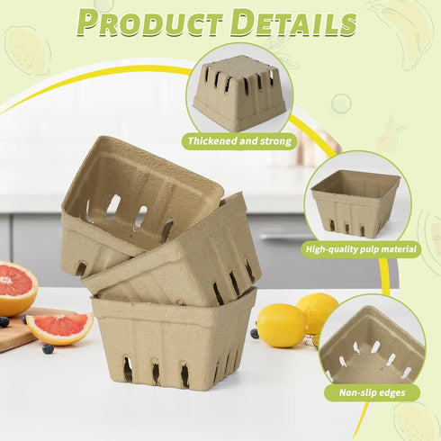 60 LOUHUA Pcs Natural Pulp Fiber Berry Basket, Small Molded Produce Basket for Strawberry, Blueberry, Raspberry