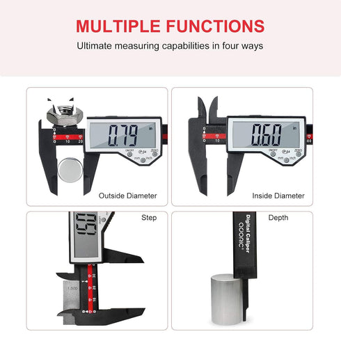 Digital Caliper, 0-6" Electronic Caliper with Auto-Off Feature, Large LCD Screen Vernier Caliper for Length, Depth,