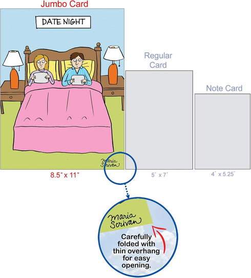 NobleWorks - 1 Humorous Anniversary Greeting Card with Envelope, Large 8.5 x 11 Inch, Couples in Bed Cartoon