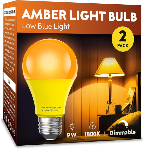 Amber Sleep Light Bulb 2 PackDimmable 1800K Warm Light Bulbs for Healthy