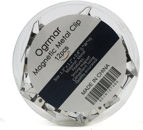 Ogrmar Metal Clip - 1.2" Refrigerator Whiteboard Wall Magnetic Memo Clip, 12 Pack
