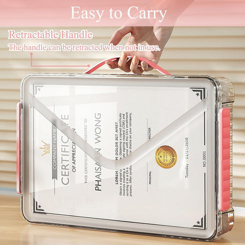 SAYEEC Clear File Storage Box, Portable Project Case with Handle, Stackable Flat Storage Bin for A4 Paper