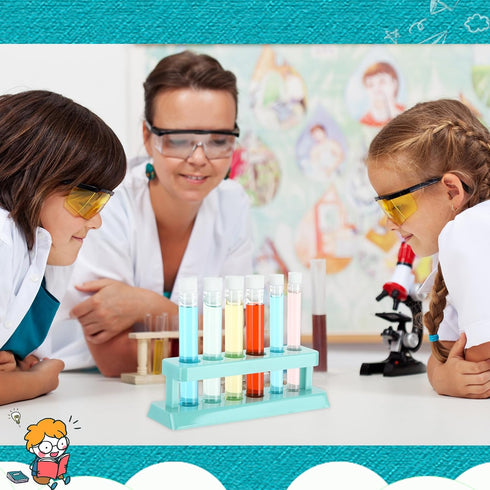 2 Sets Clear Plastic Test Tubes with Caps and Rack, 6 Holes Holder for Nurse Party Decorations, Scientific Experiments